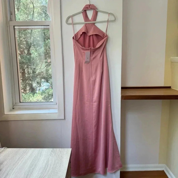 NWT Anthropologie BHLDN Ruby Twist Halter Satin Gown Maxi Dress Wedding Pink 0 - Picture 10 of 15